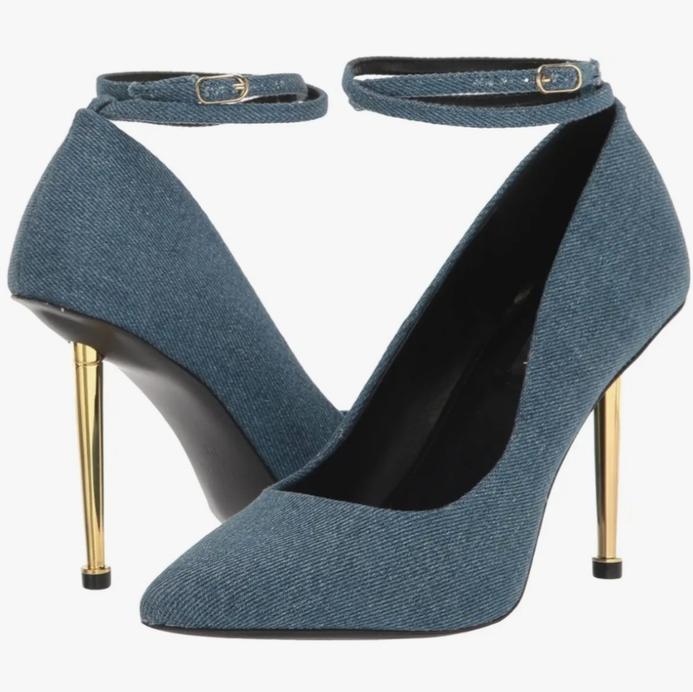 Nine West Trevs Ankle Wrap Pumps in Denim